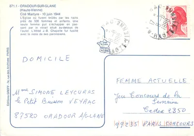 Oradour-sur-Glane — Cidade do Martírio — Edições GREFF - Paris — Verso