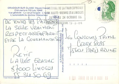 Oradour-sur-Glane — 10 de junho de 1944 — (L.T.) Edições de Larrieu — Verso