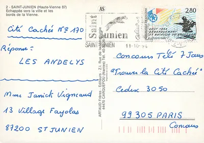 Saint-Junien (Haute-Vienne) — Visão da cidade e margens do rio Vienne — Artaud Frères, n° 170 — Verso