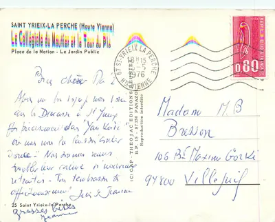 Saint-Yrieix-la-Perche — vista da colegiata, da torre do Mautier e do jardim público — editor CAP - THEOJAC ÉDITIONS PANAZOL — Verso