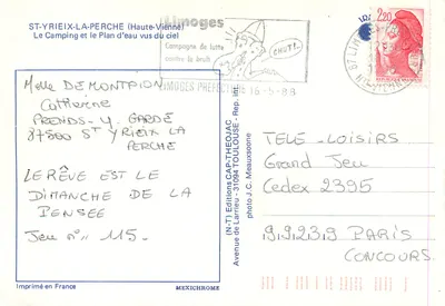 St-Yrieix-la-Perche — O Camping e o Plan d'eau vistos do céu — Éditions Larrieu, série n° 115 — Verso