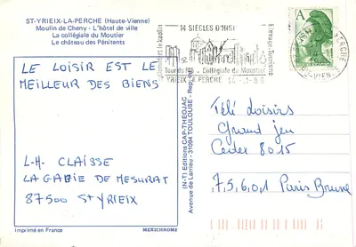 St-Yrieix-la-Perche — vista panorâmica — Edições Larrieu, n° 31094 — Verso