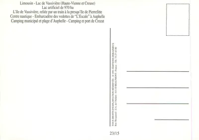 Lac de Vassivière — vista aérea — Éditions Debaisieux — Verso