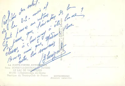 Jezioro Vassivière — Widok z przystani z jachtami — Wydawnictwo « Teojoc », Limoges — Rewers