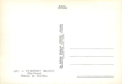 Zamek w Neuwillars — Saint-Bonnet-de-Briance — Wydawnictwo Théojac — Rewers