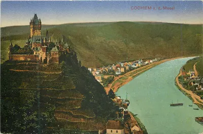 Castelo de Cochem — vista panorâmica sobre a Moselha — editor Verlag Aloys Bauer, Cochem a. d. Mosel