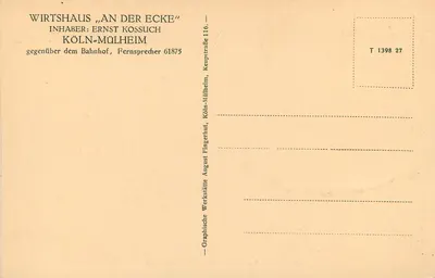 Wirtshaus „An der Ecke“ — Köln-Mülheim — Graphische Werksstätte — Verso
