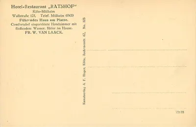 Hotel-Restauracja „RATSHOF“ — Köln-Mülheim — Kunstverlag A. F. Blager, Köln — Rewers