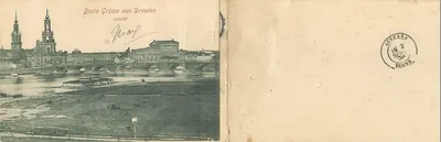 Panorama de Dresden — vista sobre o rio e a catedral — editor não visível — Verso