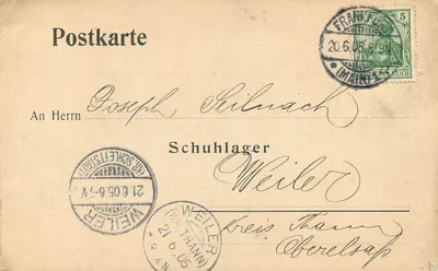 Frankfurt a.M. — Nathan Levi — carta postal datada 20 de junho de 1905 — Verso