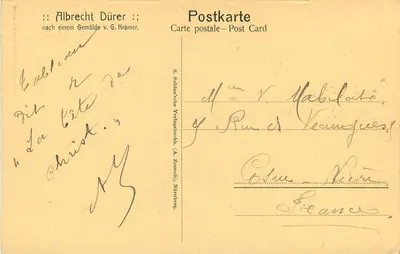 Albrecht Dürer — retrato — S. Solidarische Verlagsbuchh. (A. Zamsch), Nürnberg — Verso