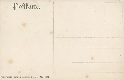 Krajobraz wiejski z domem — zachód słońca — Kunstverlag Rehn & Linzen, Kassel, Nr 1824 — Rewers