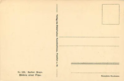 Retrato de uma mulher — traje histórico — Verlag des Städelschen Kunstinstitutes, Frankfurt a.M., n° 108 — Verso