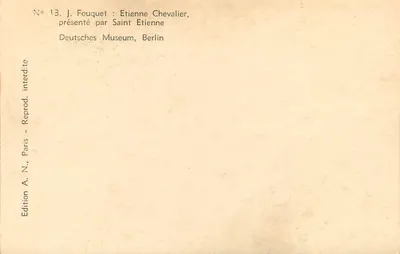 San Etienne e un monaco — riproduzione di un'opera di J. Fouquet — Edizione A. N., Parigi, n°13 — Verso