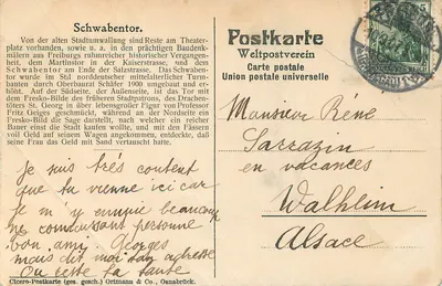 Freiburg i. B. — Schwabentor — Karta pocztowa Union postale universelle — Rewers