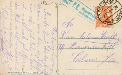Freiburg i. Br. — An der Schwabentorbrücke — Trinks & Co., G.m.b.H., Leipzig, Nr. 11 — Verso
