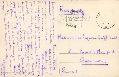 Hamburg. Deichtorfleet. — Widok kanału z łodziami i budynkiem z wieżą — Stara pocztówka — Rewers