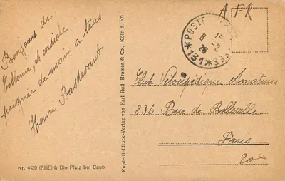 Die Pfalz — zamek nad wodą — Kupfertiefdruck-Verlag, nr 4439 — Rewers