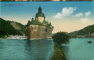 A Pfalz perto de Kaub — castelo no rio Reno — carta postal antiga