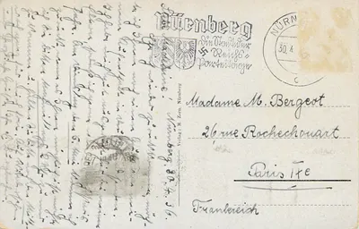 Nürnberg — panorama miasta z Frauenkirche, Adolf Hitlerplatz i Henkersteg — wydawca M. Zorn — Rewers