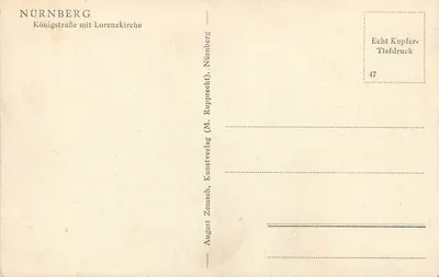 Núremberg — Rua do Rei com a Igreja de Loreto — August Zemser, Kunstverlag — Verso