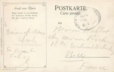 Burg Sooneck — visão do rio Reno — H. & B. K. No. 78 — Verso