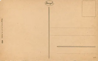 Schloss Stolzenfels com Oberlahnstein — vista do castelo e do vilarejo na margem do rio — Stengel & Co., H. Dresden, 1899 — Verso