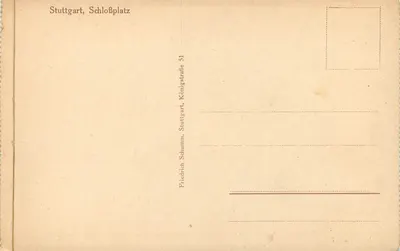 Stuttgart — Schlossplatz z monumentalną kolumną i kościołem — wydawca Friedrich Schumann, nr 51 — Rewers