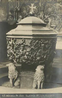 Worms, Renânia, Catedral — Fonte batismal do século XV — editor A. Wigand, n°43
