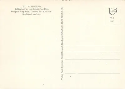 Altenberg — Widok z lotu nad Katedrą Bergisch — Verlag Paul Sprenger — Rewers