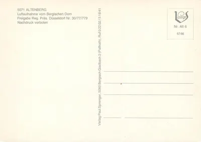 Altenberg — Bergischer Dom — Verlag Paul Sprenger, Nr. Alt 6 — Verso