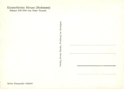 Igreja do Mosteiro de Birnau (Lago de Constança) — editor Verlag Erwin Bardsau, n° 106/9401 — Verso