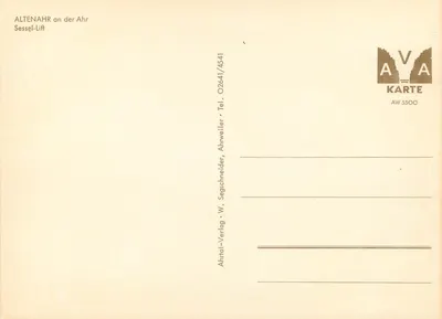 Altenahr an der Ahr — Wóz podwieszony — wydawca AVA KARTE, nr O2641/4541 — Rewers