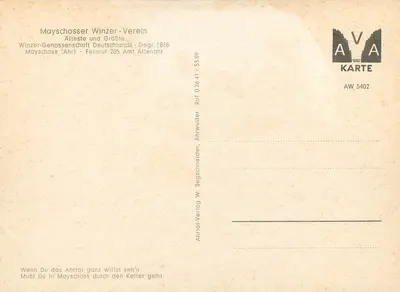 Winiary — Mayschoss — wydawca AVA KARTE, nr AW 5402 — Rewers