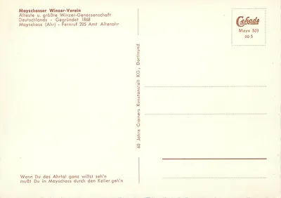 Barilki w kuchni winnej — Jubileusz 1868-1928 — Mayschosscher Winzer-Verein — Rewers