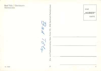 Bad Tölz — Rua do Mercado — Huber Postkartenverlag, n° 8392 — Verso