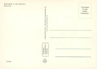 Biblioteca del Stift Melk — Wachau — editore Alpina, n° C 5039 — Verso