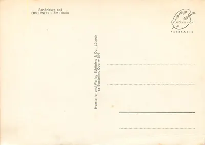 Schönburg bei Oberwesel am Rhein — zamkowy zamek na skałach — wydawca Schöning & Co., Lübeck — Rewers