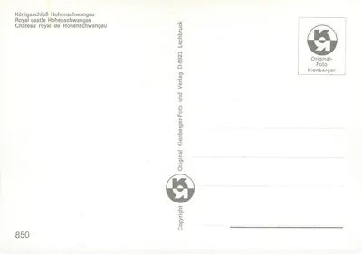Krolewska rezydencja Hohenschwangau — widok jesienny z łabędziami — Kienberger, n° 850 — Rewers