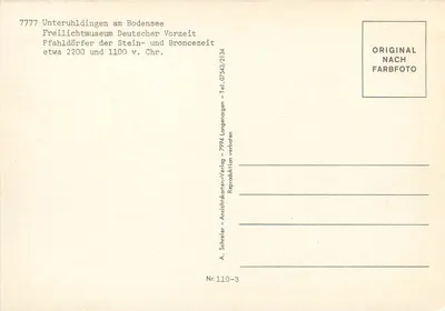 Budynki na palach na jeziorze Bodenskim — Muzeum otwartej przestrzeni niemieckiej przeszłości — A. Schreiter, nr 110-3 — Rewers