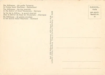 O Möhnesée — o grande reservatório — EUROCOL, n° 34/68 — Verso