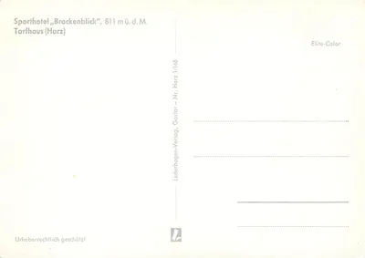 Sporthotel „Brockenblick“ — 811 m boven zeeniveau — Lederbogen-Verlag, Goslar — Nr. 1/168 — Achterkant