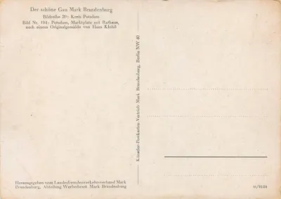 Potsdam — Plac handlowy z ratuszem — Künstler-Postkarten-Vertrieb Mark Brandenburg — Rewers