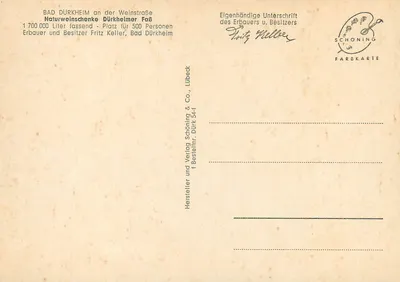 Bad Dürkheim an der Weinstraße — Naturweinschenke Dürkheimer Faß — Schöning & Co., Lübeck — Verso