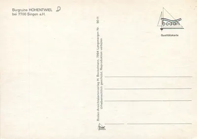 Burgruine Hohentwiel — Ruínas medievais na Alemanha — editor Bodan, n° 90-11 — Verso
