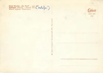 Hôtel Nicolay zur Post — Zeltingen (Moselle) — editor Cekade — Verso