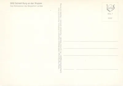 Schloss Burg an der Wupper — O símbolo do Bergischen Landes — Verlag Paul Sprenger — Verso