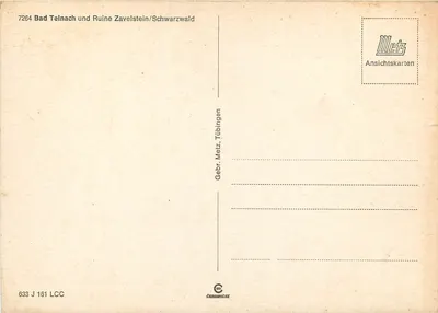 Bad Teinach e Ruína Zavelstein — Schwarzwald — Gebr. Metz, Tübingen — Verso