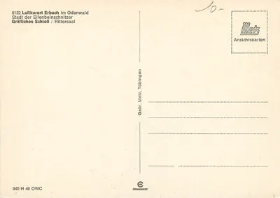 Gräftliches Schloß / Rittersaal — Erbach im Odenwald — Gebr. Metz, Tübingen — Verso