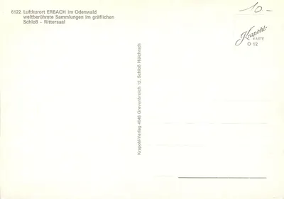 Schloss Erbach no Odenwald — Salão dos Cavaleiros — Krapohl-Verlag, Hülchrath — Verso